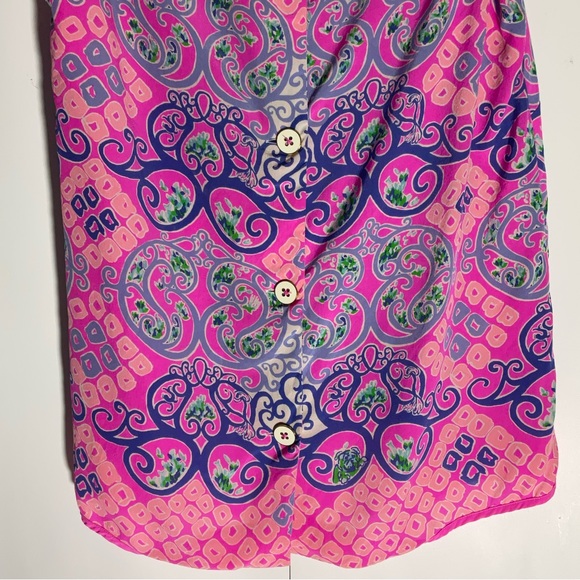 Lily Pulitzer Behind the Gates Iona Shell Top Silk Button Back Pink Purple Sz XS - Picture 13 of 16